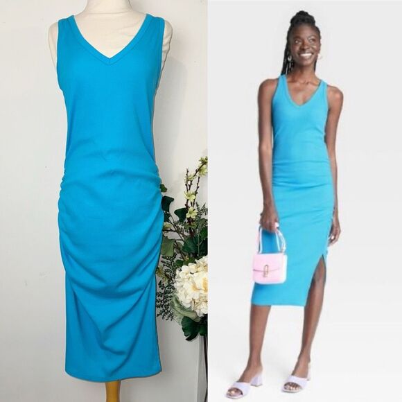 A New Day Bright Blue Ribbed Midi Dress | Medium | New with Tags - Picture 1 of 11
